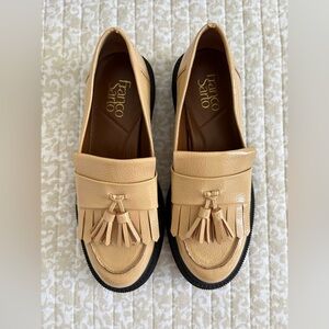 Franco Sarto Tassel Jack Lug Loafer | Beige Tan Vegan Patent Leather | Size 7.5